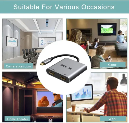 Vista 6 de Estación de acoplamiento USB C Estación de acoplamiento tipo USB C a adaptador HDMI para monitor dual 4K@60HZ para MacBook Pro 2020-2016, MacBook