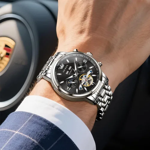 Vista 8 de OLEVS Automatic Watches for Men Luxury Skeleton Multi-Function Mechanical Watch Self Winding Date Waterproof Luminous Mens Watch