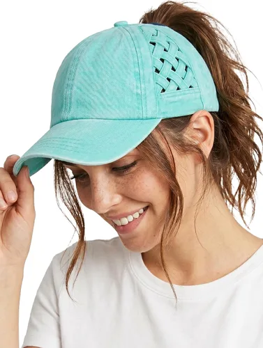 Vista 55 de Funky Junque - Sombrero de cola de caballo para mujer, gorra de béisbol con ajuste ajustable y cola de caballo alta cruzada para uso diario Paquete
