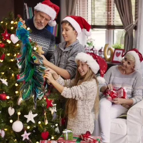 Vista 6 de Pájaros artificiales de pavo real con clip, decoraciones de árbol de Navidad de cola larga con plumas naturales, pájaros de espuma azul para Azul B