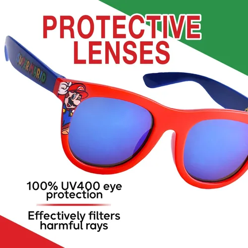 Vista 4 de Sun-Staches Gafas de sol Super Mario de Arkaid Lentes de sol elegantes, cómodas y duraderas con protección UV para niños con funda de transporte