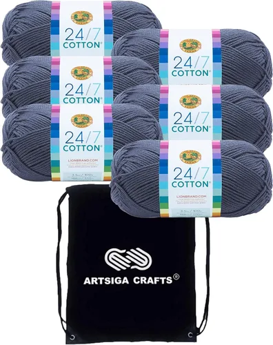 Vista 31 de Lion Brand 24/7 Algodón Blanco 761-100 (6-Carrillos - Mismo Lote de Tinta) Hila Gruesa Media #4 de Algodón para Crochet y Tejido con Bolsa