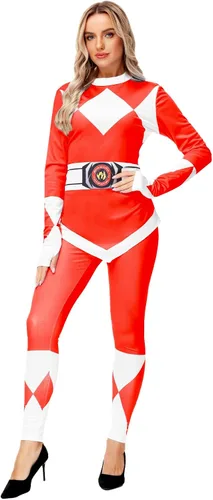 Vista 6 de AOBUTE Womens Rangers Costume 2 Piece Clothing Set Halloween Superhero Cosplay Shirt and Leggings