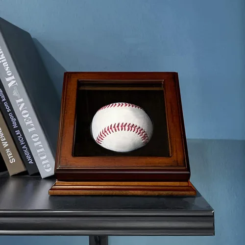 Vista 2 de Vitrina de béisbol Regalo de béisbol - Madera con tapa de vidrio
