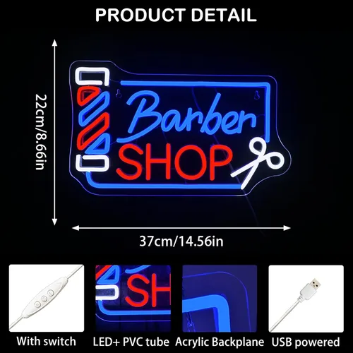 Vista 6 de Looklight Letrero de neón para barbería, señal de poste de barbero con LED, luces de neón para decoración de pared, señal de neón para estación