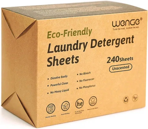 Vista 9 de Wenge Sábanas de detergente para ropa ecológicas, 240 unidades, sin jarra de plástico, tecnología sin líquidos, hipoalergénicas para el hogar