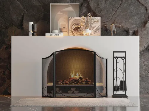Vista 4 de Lizh Metalwork - Pantalla de chimenea de hierro forjado de 3 paneles, 48 pulgadas de largo x 29 pulgadas de alto, protector de chispas con diseño