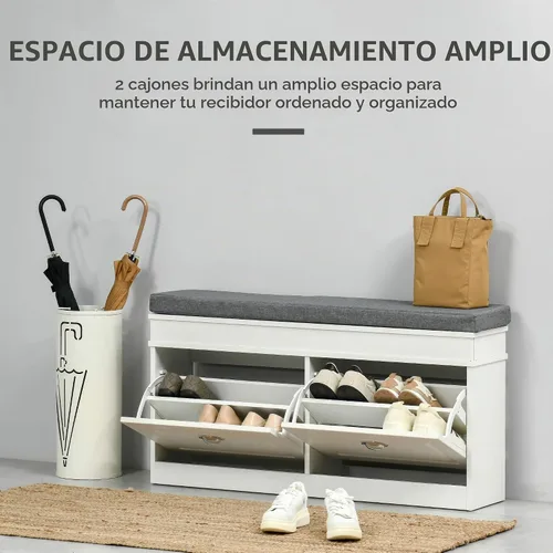 Vista 4 de HOMCOM - Zapatero moderno para entrada con cojín, 2 cajones, color blanco