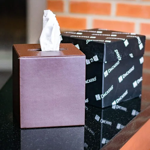 Vista 5 de DACASSO Funda de piel para caja de pañuelos – Funda de piel de lujo para caja de pañuelos cuadrada – Elegante cubierta de pañuelos y sofisticada