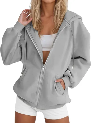 Vista 24 de JOFOW Sudaderas con capucha y cremallera para mujer 2026 Y2K 3- Negro