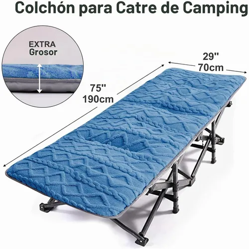Vista 3 de Folding Camping Cot Pad - Portable & Comfortable Outdoor Sleeping Mat with Elastic Strap, Lightweight Waterproof Bottom Mattress Pad Azul