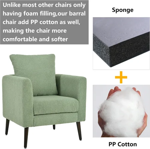 Vista 4 de Setawix Barrel - Juego de 2 sillas decorativas, sillón tapizado de vellón, silla redonda moderna de mediados de siglo, cómoda silla con brazo