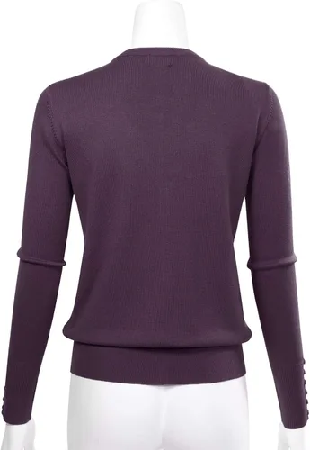 Vista 4 de Allsense Suéter de manga larga para mujer, ligero, con botones, suave, de punto sólido con cuello en V