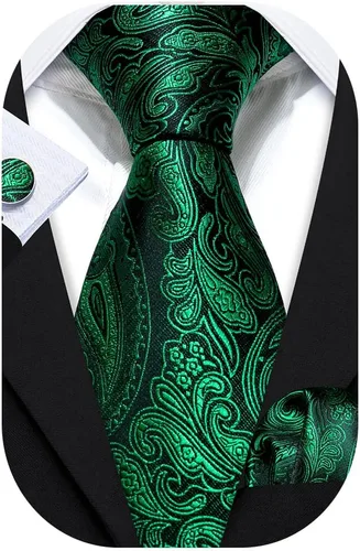 Vista 60 de Barry.Wang - Juego de corbata de seda para hombre, diseño de cachemira, pañuelo y gemelos de bolsillo