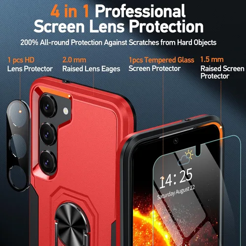 Vista 4 de Oneagle Funda para Samsung Galaxy S23+ Plus [4 en 1], Funda para Teléfono Samsung S23+ Plus 5G con [Anillo Soporte Giratorio 360°][1X Protector