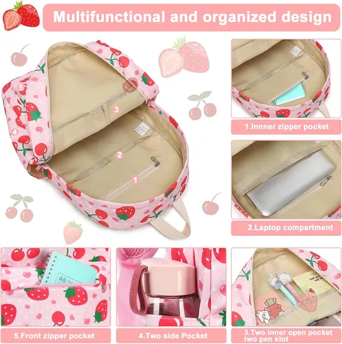 Vista 3 de BTOOP Mochila para niños en edad preescolar para niños y niñas, mochila escolar de viaje de 15 pulgadas, para niños de 3 a 8 años, Fresa