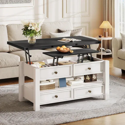 Vista 3 de YITAHOME Mesa de centro elevable Center Table with Multi-Functional Design, Drawers, Hidden Compartment, Converts to Dining Desk, for Living Room