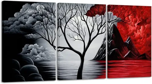 Vista 7 de Wieco Art Arte de pared enmarcado, arte de pared de árbol de nube, impresión HD de pinturas al óleo, paisaje, impresiones en lienzo para decoración