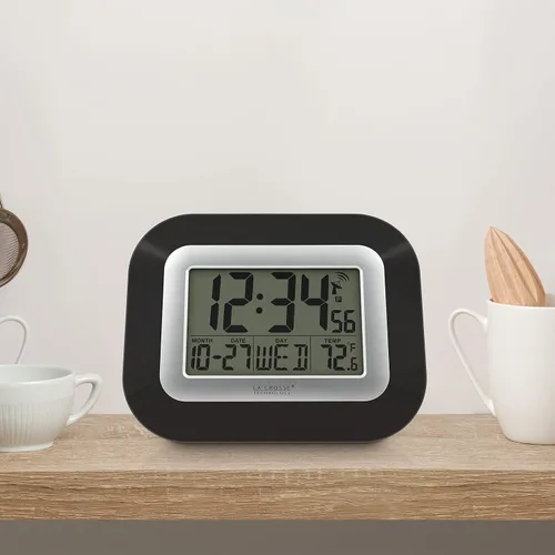 Vista 7 de La Crosse Technology, WT-8005U, 9 pulgadas. Reloj atómico digital de pared, Plástico, Negro, 1