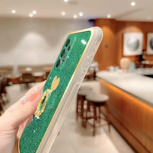 Vista 6 de Para Samsung Galaxy A52 5G Caso Lindas Niñas Mujeres Shell De Brillo De Lujo Con Anillo De Corazón Kickstand Cubierta Protectora A Prueba De Golpes
