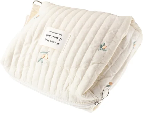 Vista 7 de Bolsa de pañales pequeña, bolsa de pañales para bebé, bolsa de algodón acolchada de algodón con bonito patrón, bolsa de almacenamiento de pañales