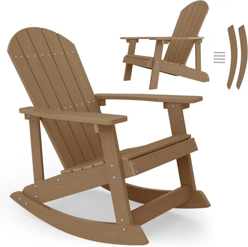 Vista 18 de YEFU Mecedora para exteriores, mecedora Adirondack, silla mecedora de patio con respaldo ancho, silla mecedora de gran tamaño con aspecto de madera