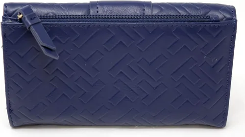Vista 4 de Tommy Hilfiger Cartera de chequera con logotipo azul marino para mujer, Azul marino, Trifold