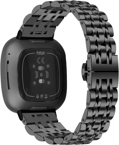 Vista 2 de Compatible con bandas Fitbit Versa 4/Versa 3/Sense 2/Sense para mujeres y hombres, correa de repuesto de metal de acero inoxidable para Fitbit Versa