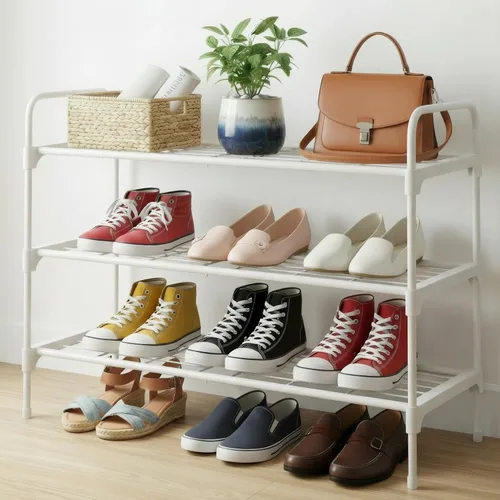 Vista 10 de 3-Tler - Zapatero organizador para zapatos, hierro inoxidable, estante espacioso para almacenamiento de zapatos para armario o entrada, se adapta a