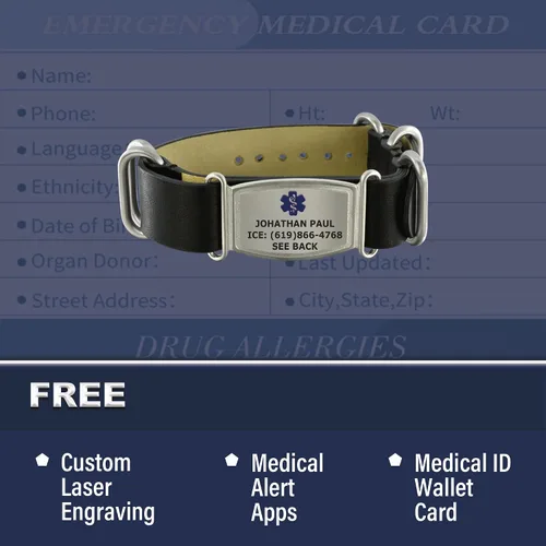 Vista 4 de Divoti Pulseras de cuero de grano superior NATO para identificación médica estilo no conocido