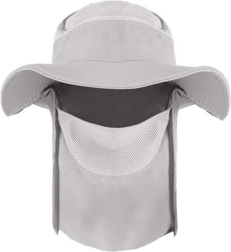 Vista 10 de Sombrero de sol de verano para mujer, de ala ancha, enrollable, con cubierta protectora para el cuello, protección solar UV, para ciclismo al aire