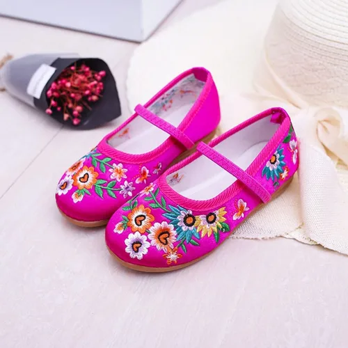 Vista 2 de Encanto Costume Shoes for Girls Gorgeous Mary-Jane Ballet Pumps Comfortable Low Heel Round Toe Flats Floral Embroidery Shoes