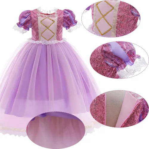 Vista 8 de Ropa de vestir de princesa, disfraz rosa para niñas pequeñas, disfraz de Halloween con accesorios de 3 a 8 años