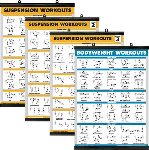 Vista 7 de Palace Learning Paquete de 4 pósteres de entrenamiento de suspensión volumen 1, 2 y 3 + tabla de ejercicios de peso corporal – Juego de 4 pósteres
