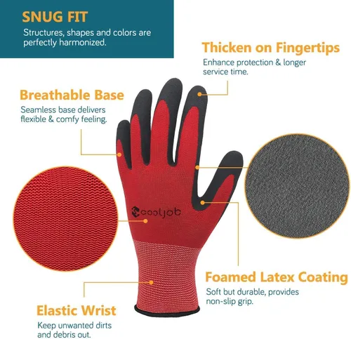 Vista 3 de COOLJOB Guantes de jardinería medianos para mujer, 6 pares y 6 pares de guantes de jardinería grandes para hombres, paquete de paquete