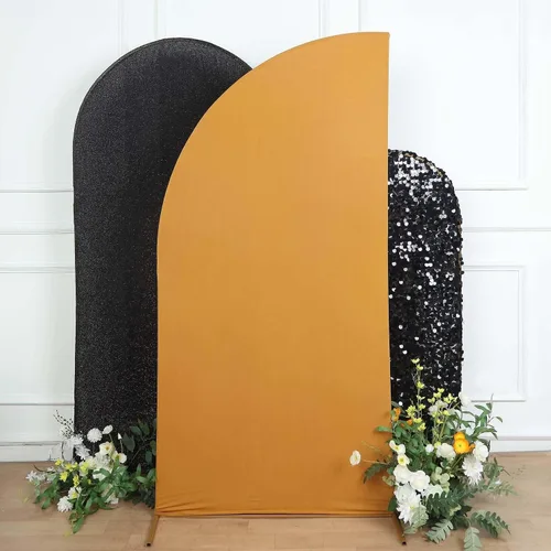Vista 11 de Efavormart - Juego de 4 fundas de elastano beige para arco de media luna, fundas de telón de fondo Chiara de 2.5 pies a 7 pies para escenarios
