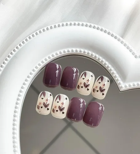 Vista 3 de Uñas postizas a presión de otoño, uñas postizas cortas cuadradas de MABKJLF de cobertura completa con diseños de diente de león, uñas adhesivas
