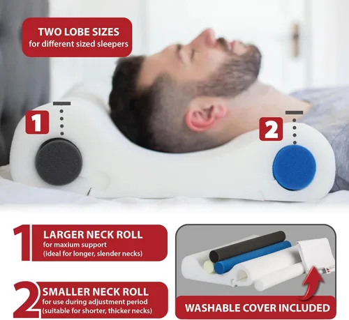 Vista 5 de Core Products Almohada cervical de doble núcleo seleccionada, soporte ortopédico para el cuello con 4 rollos ajustables para aliviar el dolor