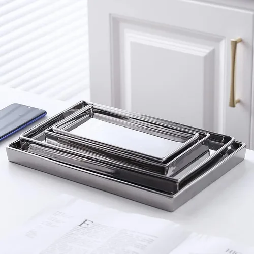 Vista 9 de Bandeja de plato de joyería Bandeja de cerámica Bandeja de baratija Rectangte Vanity Maquillaje Bandeja de espejo plateado
