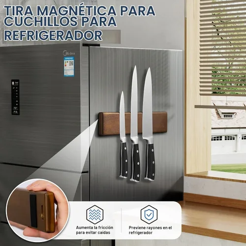 Vista 5 de Soporte magnético para cuchillos para pared, tira de cuchillos de madera de acacia de 10 pulgadas, sin taladro