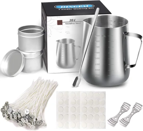 Vista 8 de DINGPAI Kit de fabricación de velas, herramientas de manualidades de velas de bricolaje, 1 olla de vertido, 50 mechas de velas, 50 calcomanías