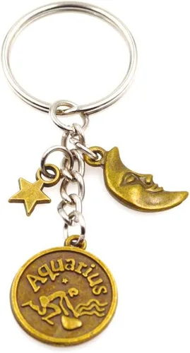 Vista 2 de It's All About...You! Bronze Zodiac Sign Moon & Star Keychain Horoscope Constellations Astrological 12 Signs