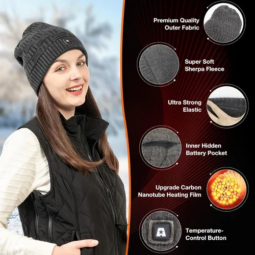 Vista 5 de DUKUSEEK Heated Hat, Electric Winter Heated Beanie Hat with 7.4V Rechargeable Battery for Men Women