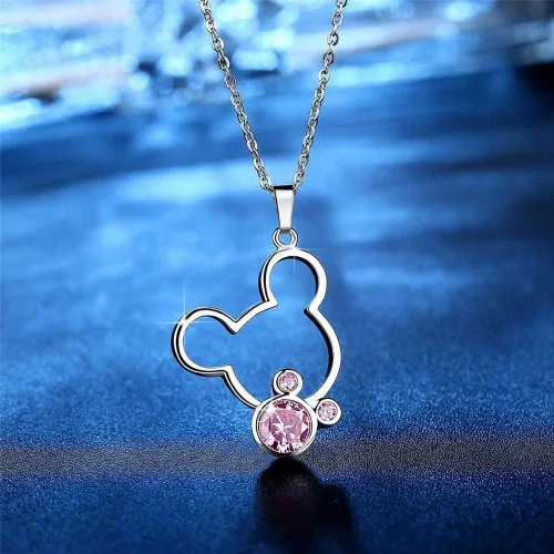 Vista 6 de Juego de joyas para mujeres y niñas, juego de collar y aretes de ratón chapados en plata S925, lindo aretes y colgante con circonita cúbica
