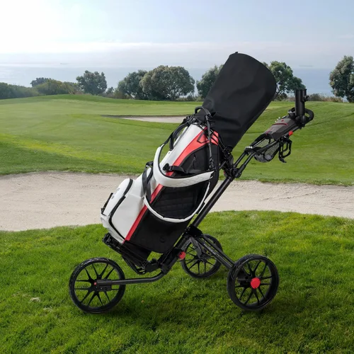 Vista 2 de Caddytek CaddyLite 15.3 V2 - Carrito de golf para empujar, ligero, plegable, de aluminio con ruedas EVA, freno de pie, mango ajustable, soporte