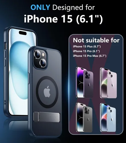 Vista 2 de Funda magnética para iPhone 15, para iPhone 14, [compatible con Magsafe] [Soporte oculto integrado]