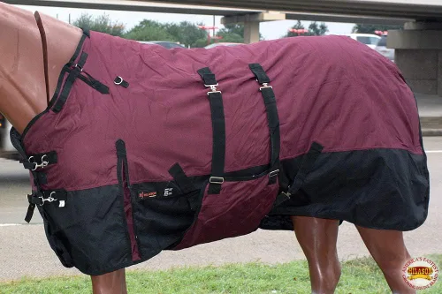 Vista 3 de HILASON Manta de Caballo de Poly Impermeable de Invierno 1200D con Envolvente de Vientre Mantas de Exterior para Caballos Vino