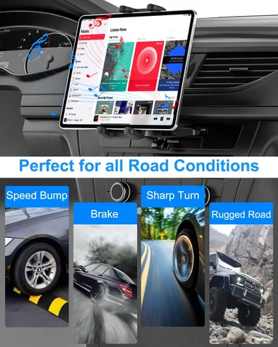 Vista 5 de Soporte para tablet de automóvil, ranura para CD, brazo ajustable en altura, soporte para tableta para reproductor de CD de automóvil, abrazadera