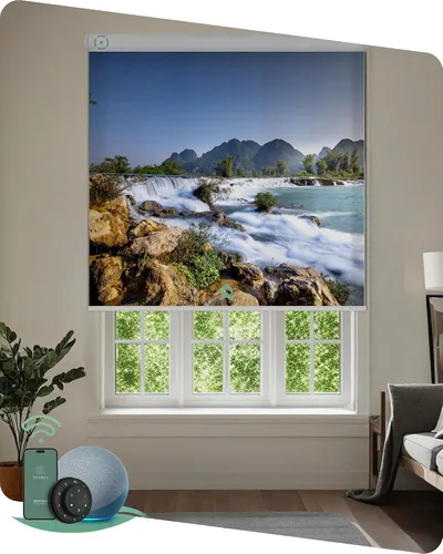 Vista 29 de Yoolax Persianas enrollables motorizadas con control remoto, persianas inteligentes impresas con imagen personalizada que funcionan con Alexa