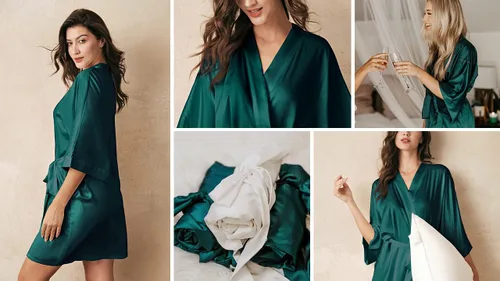 Vista 5 de AW BRIDAL - Bata estilo kimono de satén para mujer